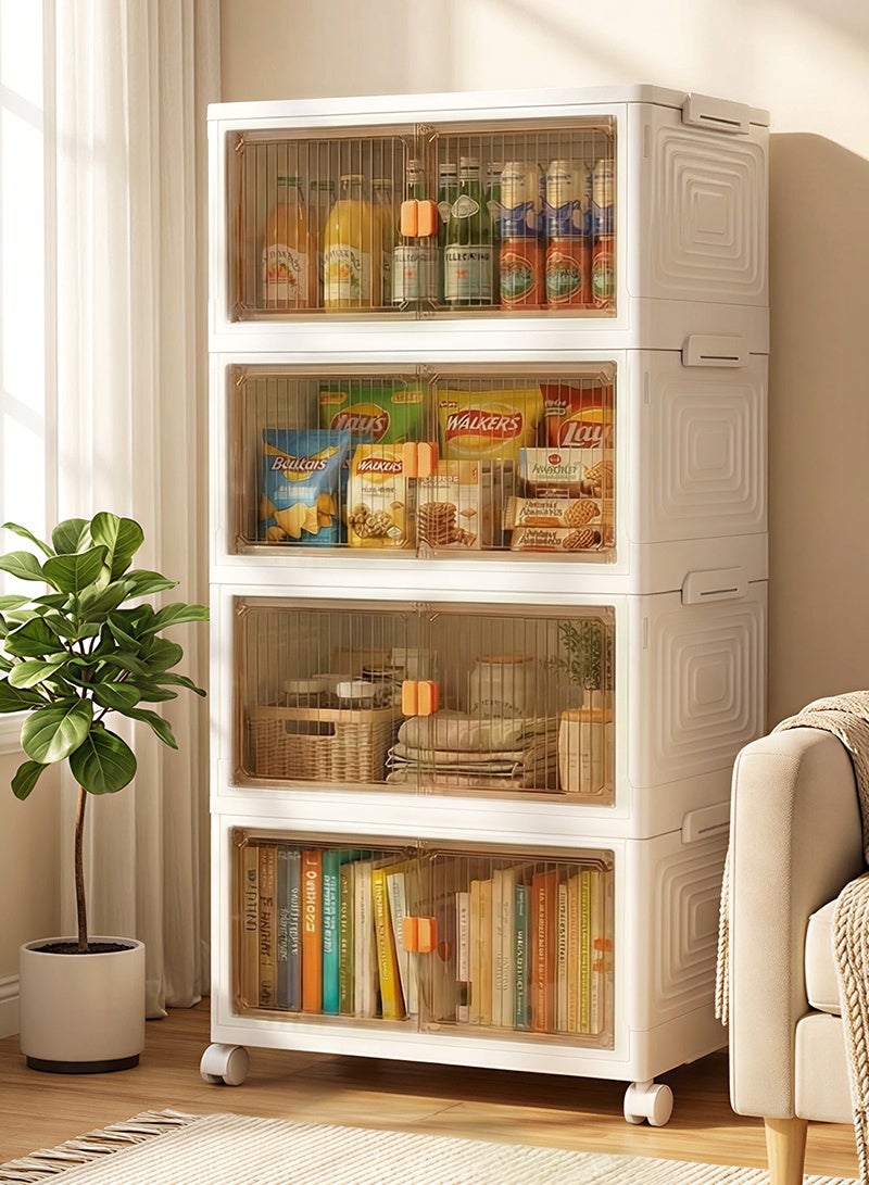 Dresser with 4 Drawers, Storage Tower, Stackable Storage Containers with Wheels – Collapsible Storage Boxes for Home, Office, & Bedroom, Multi-Purpose, Easy to Install, Durable, and Space-Saving Organizer - Image 1